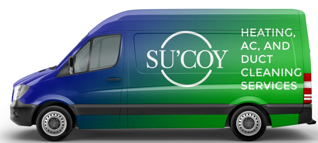 Su’Coy HVAC service van featuring branding and text: "Heating, AC, and Duct Cleaning Services," emphasizing local HVAC expertise in Washington, DC, and Prince George’s County.