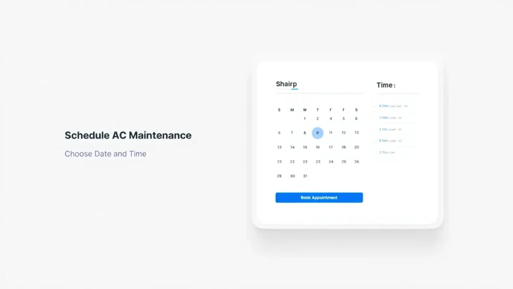 Schedule AC maintenance appointment online. Calendar view showing date and time selection for HVAC service in the DMV area. Book your AC repair now.