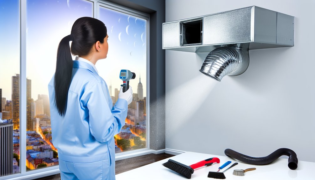 Technician checking air duct with tools. Top tips for duct cleaning in Washington DC, ensure efficient airflow and indoor air quality in your home.