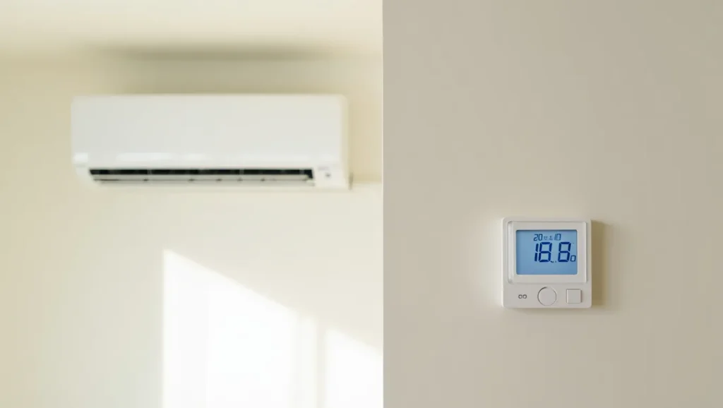 Wall-mounted air conditioner and digital thermostat. HVAC system for home comfort, providing efficient cooling and temperature control in the DMV area.