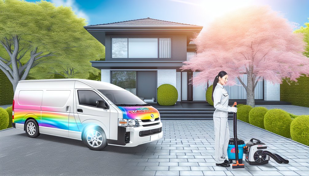 Professional duct cleaning services in DMV; technician with equipment and branded van outside a modern home.