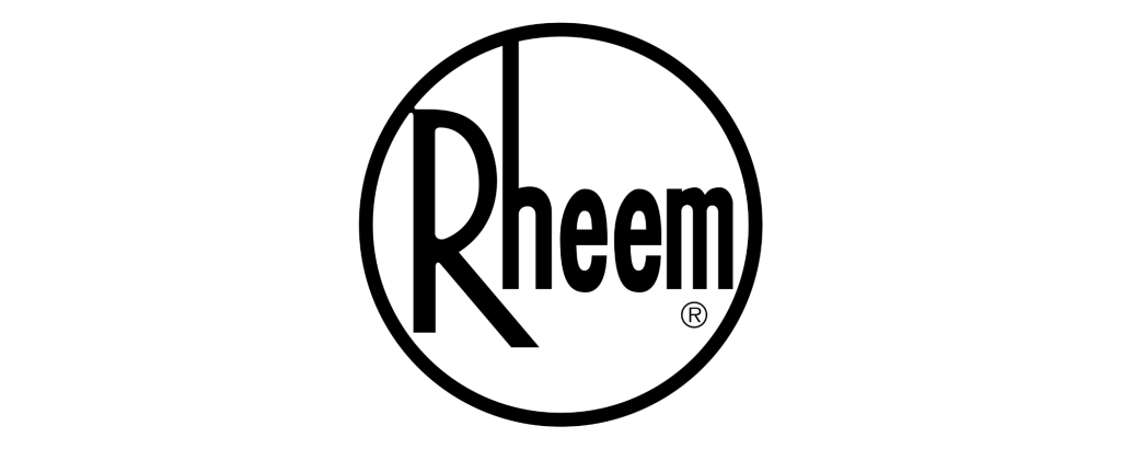 Rheem logo, a symbol of quality and innovation in water heating solutions, representing reliability for homes and businesses in the DMV area.