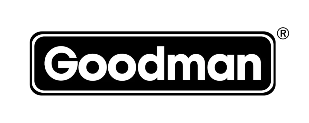 Goodman HVAC systems: Goodman logo on a dark background, representing quality and reliability in home comfort solutions.
