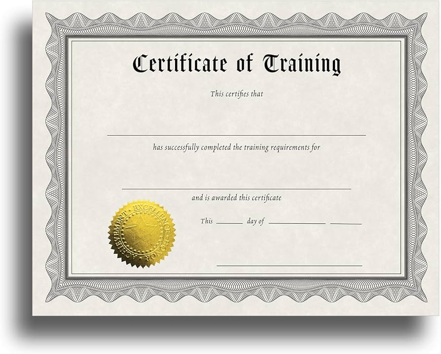 Certificate of Training template with seal, text, and border for professional use or for demonstration of skill or completion.