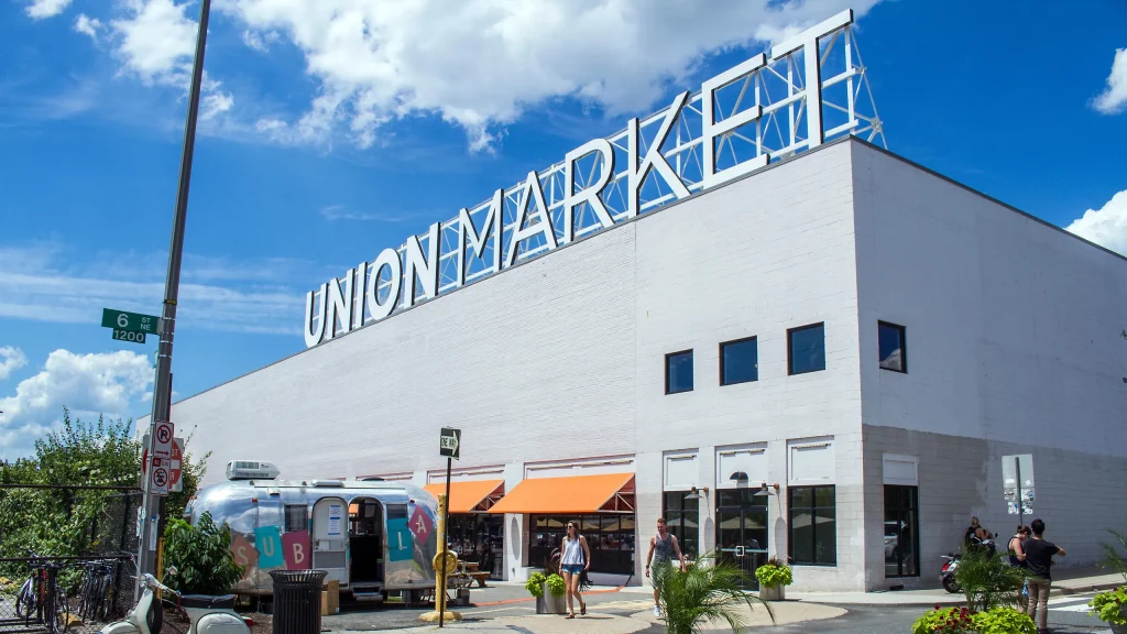 A view of Union Market in DC, a vibrant food hall and community space. Consider Pressure Washing DC to keep it clean and inviting.