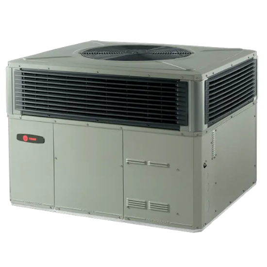 Trane HVAC unit for home and business use. Air conditioning and heating unit for climate control, Trane brand, providing efficient service.