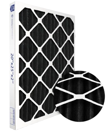20x25x2 Home Air Filter DC with a white frame and black filter media arranged in a diamond pattern to show filtration quality.