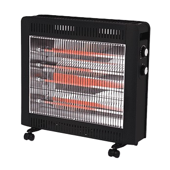 Black electric space heater with red-glowing elements for Heating Contractor DC. Portable heating solution for homes in the DMV area.